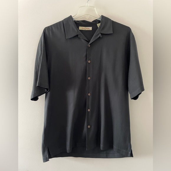 Tommy Bahama Bar None Black Silk Embroidered Button Front Shirt Large - Picture 2 of 8